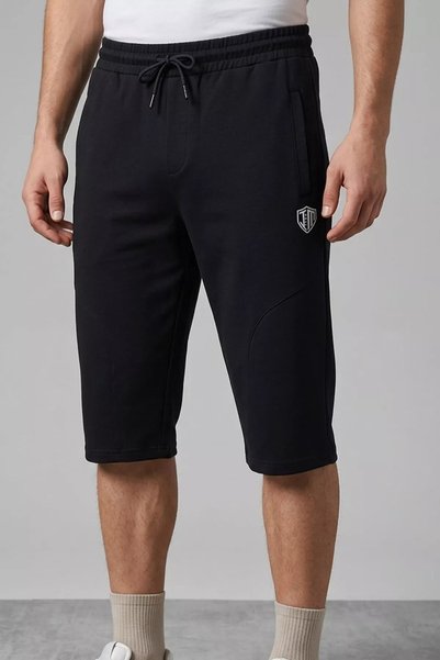 TOZLU Men's Shorts with Elastic Waist and Emblem Detail