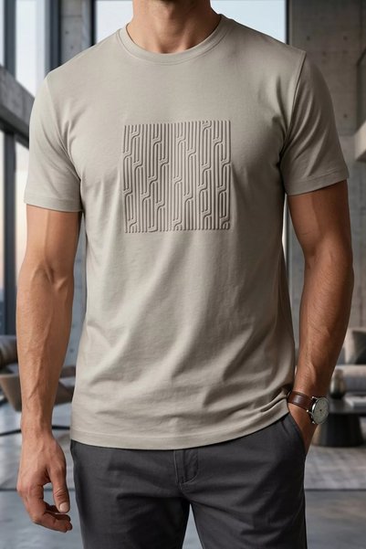 TOZLU Men's Front Embossed Printed T-Shirt