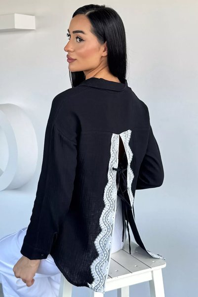 TOZLU Women's Shirt with Single Pocket and Back Detail