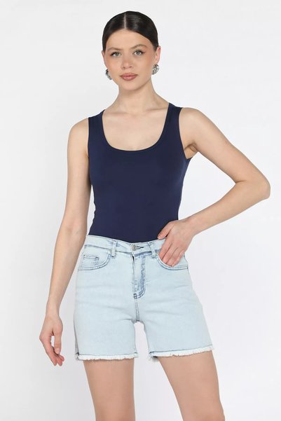 TOZLU Women's Tasseled High Waist Jean Shorts