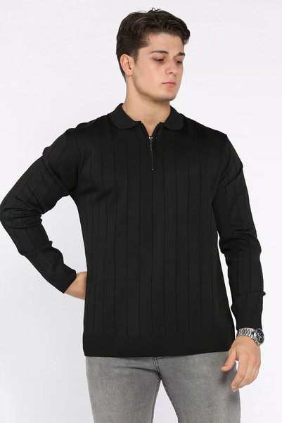 TOZLU Polo Neck Half Zip Men's Knitwear Sweater