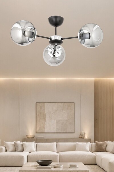ESSLİGHT GÜNEŞ 3’LÜ AVİZE FÜME CAMLI MODERN DEKORATİF AYDINLATMA