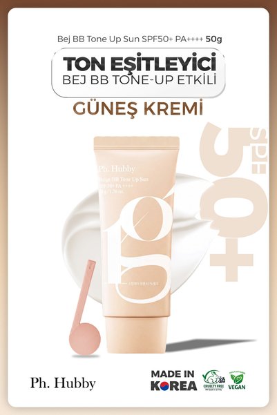 Ph. Hubby Tone Up Güneş Kremi SPF50+ PA++++ Beyazlık Bırakmayan Aydınlatıcı BB Etkili Bej 50 g