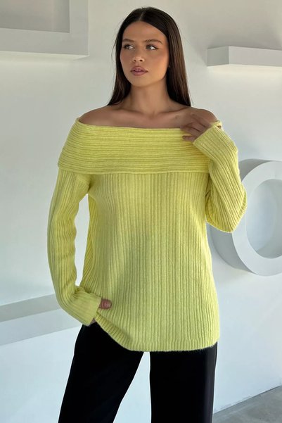 TOZLU Bluză tricotată cu model cu dungi, cu guler Madonna, pentru femei