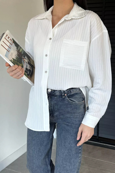 TOZLU Perry Kadın Çizgi Desenli Oversize Gömlek