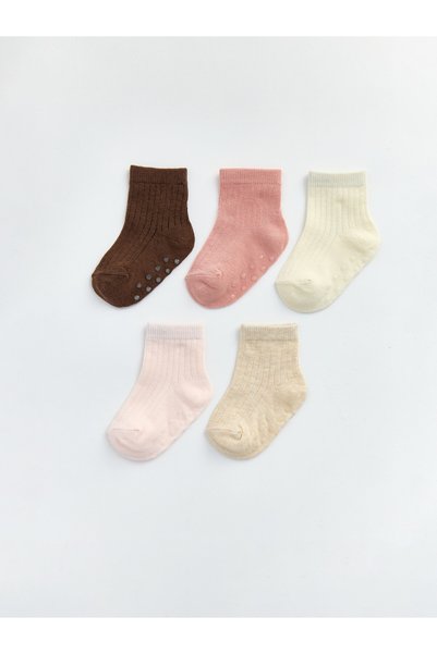 LC Waikiki Alita City Farkıyla Lcw Baby Brown 5-Pack Baby Girl Socks