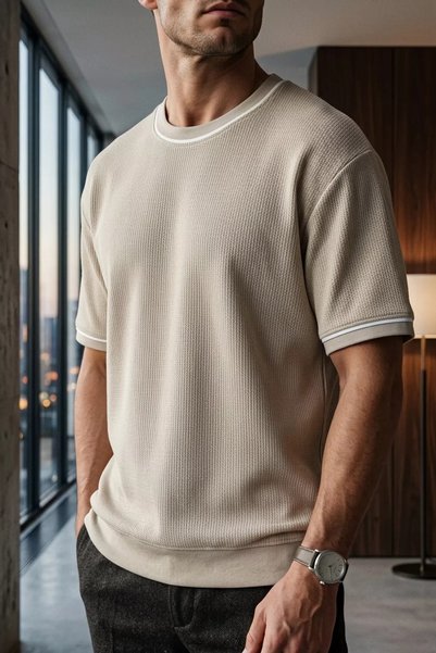TOZLU Men's Crew Neck T-Shirt with Stripe Detail