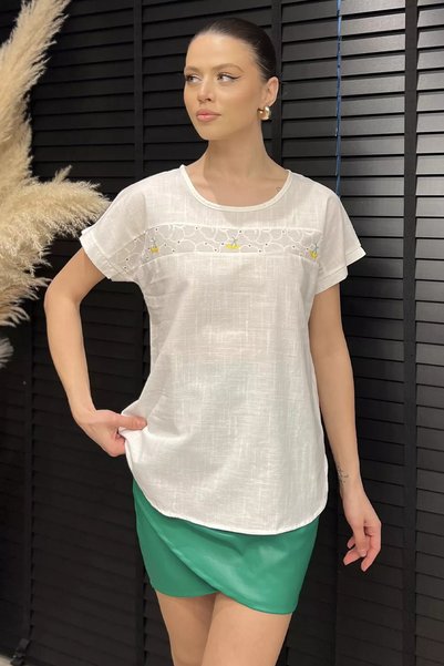 TOZLU Embroidered Women's Linen Blouse