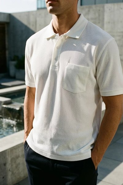 TOZLU Polo Collar T-Shirt with Front Button Pockets
