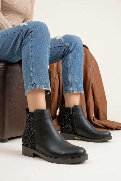 Zerenyus ZRİN-165-212 Luxe Waterproof Lace-Free Zipper Women's Boots with Bla...