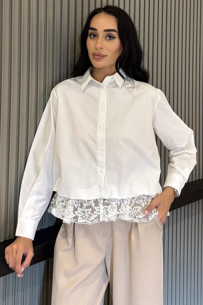 TOZLU Women's Elegant Lace Detailed Shirt