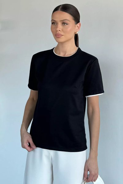 TOZLU Women's Double Collar Basic T-Shirt