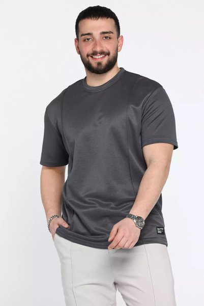 TOZLU Men's Crew Neck Lycra T-Shirt with Stitching Detail