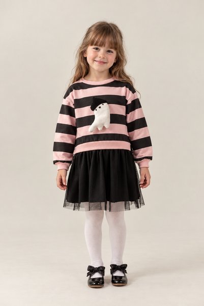Eray Kids Kız Çocuk Siyah Tüllü Çıkarılabilir Hayalet Figürlü Bayramlık Sweat...