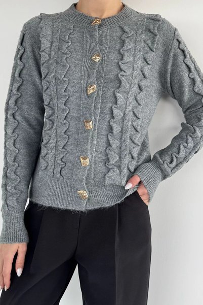 TOZLU Gülseli Women's Gold Button Detailed Knitwear Cardigan