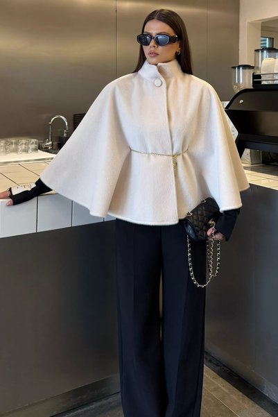 TOZLU Poncho de damă din catifea cu aspect spălat