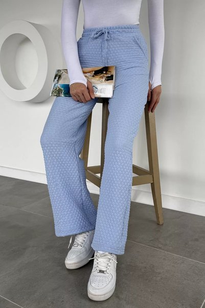 TOZLU Women's Elastic Waist High Waist Self Patterned Pants