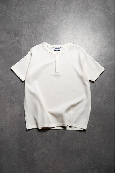 Crupt Studio Λευκό ανδρικό μπλουζάκι Waffle Henley