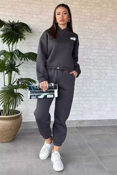 TOZLU Women's Three-Thread Ruffled Tracksuit Set