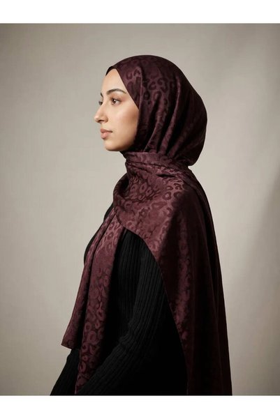 Avzen LEOPARD-PRINT COTTON JACQUARD SCARF, MIRA SERIES, DARK BURGUNDY