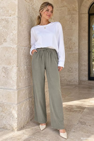 TOZLU Elastic Waist Tencel Fabric Hijab Pants