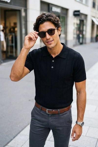 TOZLU Men's Polo Collar Half Button Knitwear T-Shirt