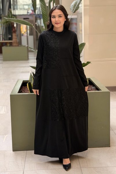 HEDDY Patterned Guipure Combination Full-Length Dress