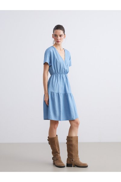 LC Waikiki I Double-Breasted Roba Collar Layered Jean Dress from Freezen Store