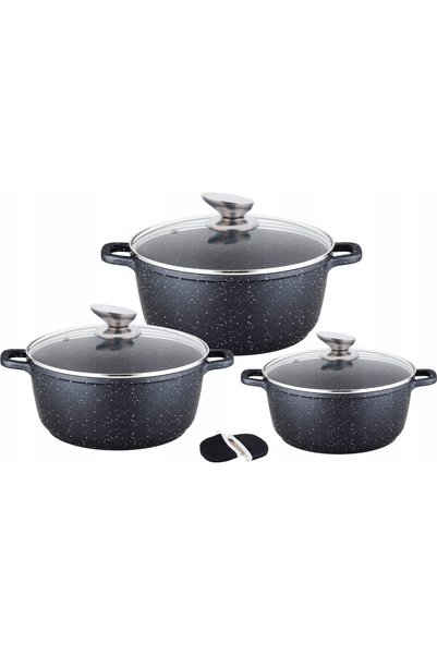 Kamille Set de 3 oale cu capac, Ramiz, 2,3/5,5/6,5l, Negru