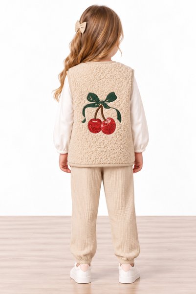 Miela Kids Cherry Shine Plush Vest - Beige