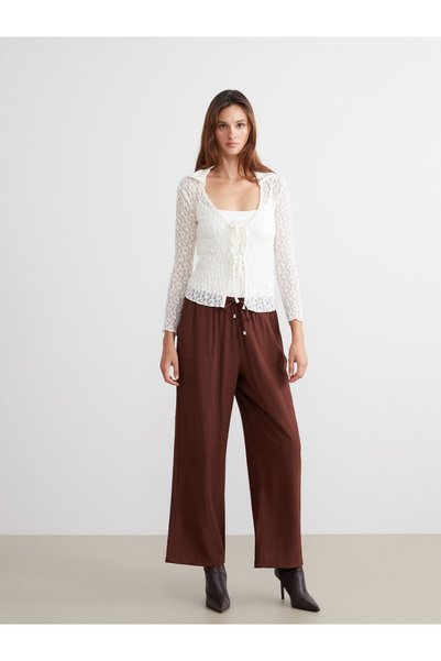 LC Waikiki LCW Vision Brown Crinkled Straight-Leg, Loose & Wide-Leg Women's P...