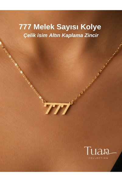Tuana Trend Altın Rengi (Gold) Melek Sayısı 777 Çelik Materyal Kolye Melek Sa...