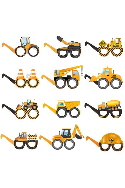 Choice 12pcs AB 6/12pcs Construction Paper Glasses Photo Booth Props Boy Exca...