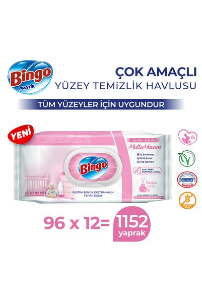 Bingo Yüzey Temizleme Havlusu Sevilen Kokular Mutlu Yuvam 96 Adetx12 (1152 Yaprak)
