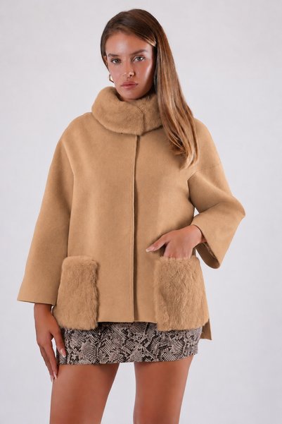 Leather Club Camel Kürk Aksesuarlı Kaşmir Kaban