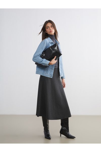 LC Waikiki TWO MT SHOP QUALITY LCW Vision Anthracite Jersey Solid Midi Women'...
