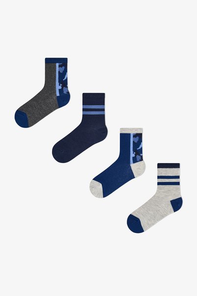 Penti Erkek Çocuk Blue Shade Camo Kamuflaj Desenli Pamuklu 4 Çift Soket Çorap