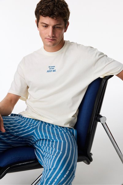Penti Men's Refined Striped Oversize Pants Short Sleeve Pajama Set