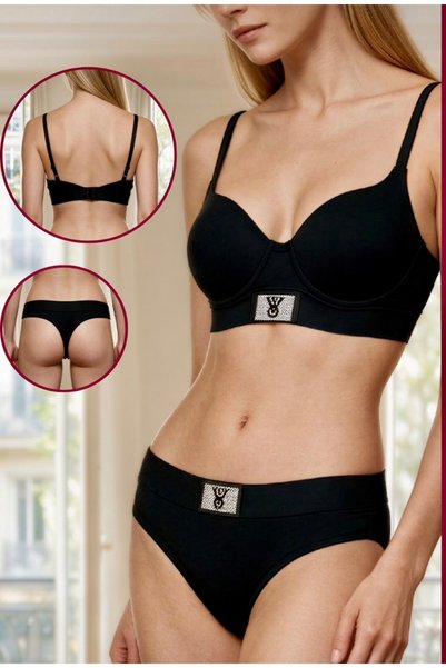 SATTENS Push-Up Support Stone-Encrusted Vs Bra Set Bottom Top Set
