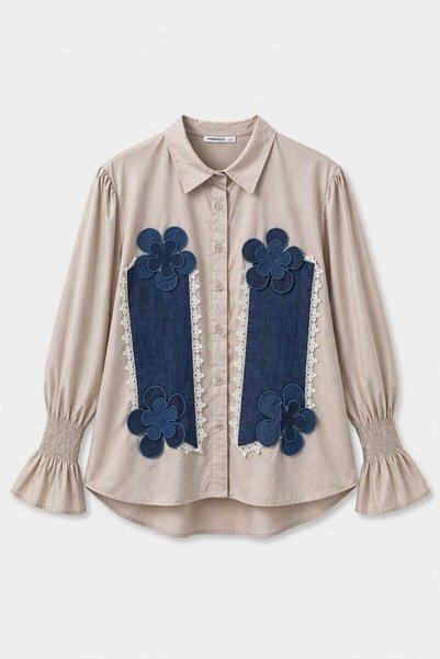 HANIQA Floral Patterned Denim Shirt