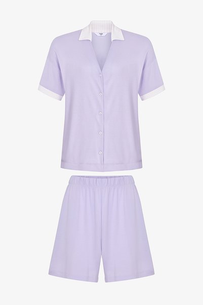 Penti Lila Collagen Gömlek Kısa Kollu Şort Pijama Takımı