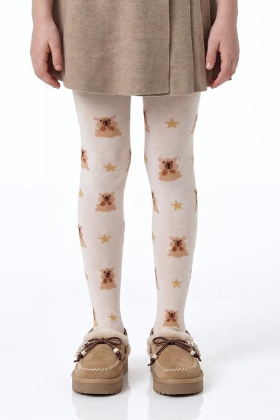 Penti Girl's Marsmelov Pretty Teddy Star Bear Patterned Cotton Pantyhose