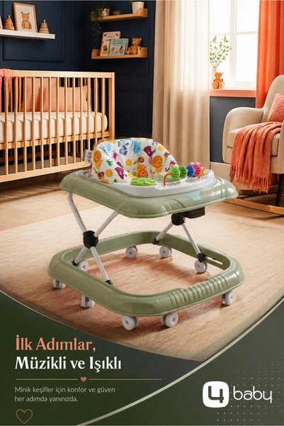 4Baby Lüks Oyuncaklı Müzikli Ve Işıklı 3 Kademeli Bebek Yürüteci