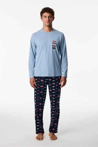 Penti Men's Aurora Station Geometric Pattern Pants Long Sleeve Pajama Set