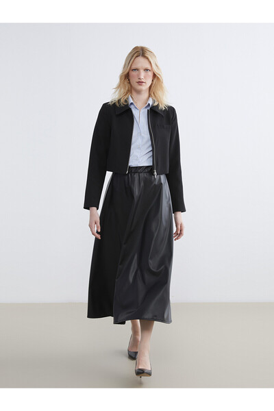 LC Waikiki TWO MT SHOP QUALITY LCW Modest Black Faux Leather Straight Midi Sk...