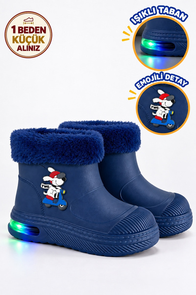 Twingomax Çocuk Kışlık Emojili Işıklı Konforlu Yağmur Çizmesi Unisex