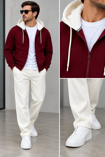 WENMİNG Men's 3-Ply Brushed Inside Hooded Sweatshirt and Straight Leg Sweatpa...