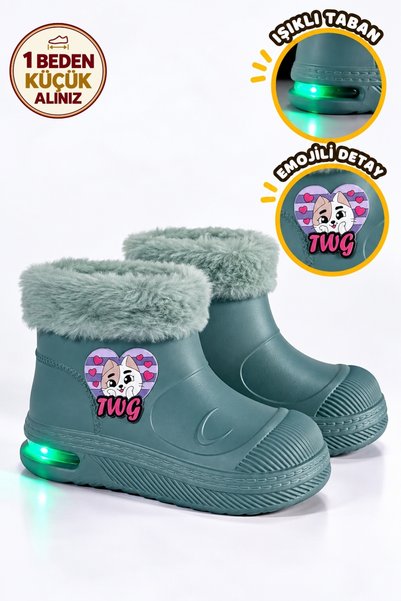 Twingomax Çocuk Kışlık Emojili Işıklı Konforlu Yağmur Çizmesi Unisex