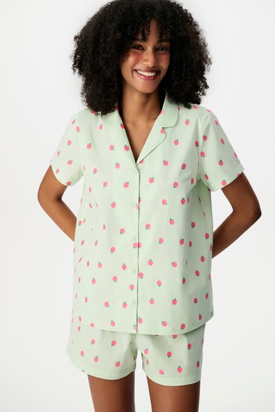 Penti Yeşil Summer Breeze Gömlek Meyve Desenli Kısa Kollu Şort Pijama Takımı