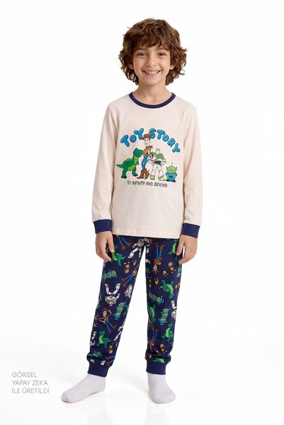 Penti Boy's Ecru Toy Story Cotton Short Sleeve Pajama Set